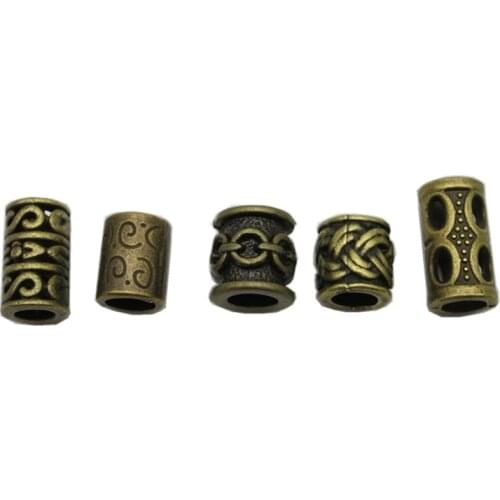 5PCS Antique Brass Hair Braid Dreadlock Beads rings tube Viking Rune beard beads DIY Hair Styling Accessories