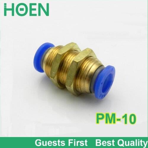 50 pcs PM-10 10mm clapboard direct way PM series bulkhead straight union Air Tube Fitting One touch push In pneumatic fitting