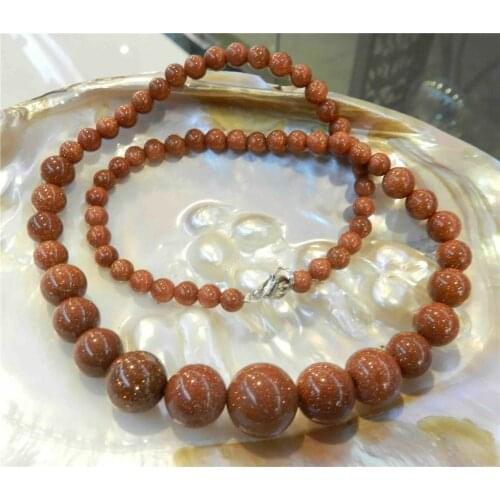 6-14mm Galaxy Gold Sand Sun Gems Round Beads Necklace 18"