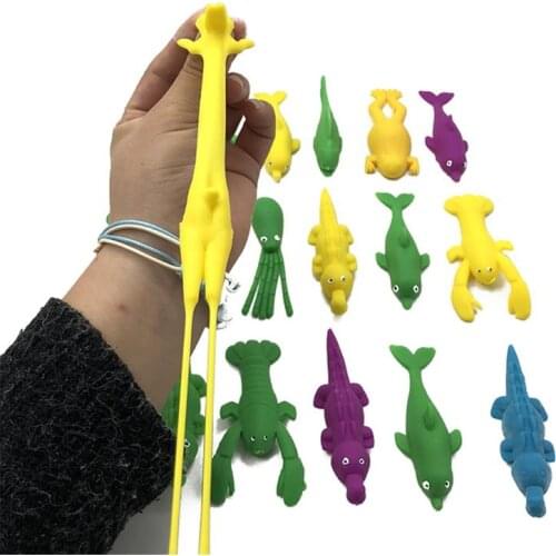 6pcs Slingshot Animal Toys Novelty Funny Catapult Kids Party Favors Supplies Squeeze Stress Relief Toy