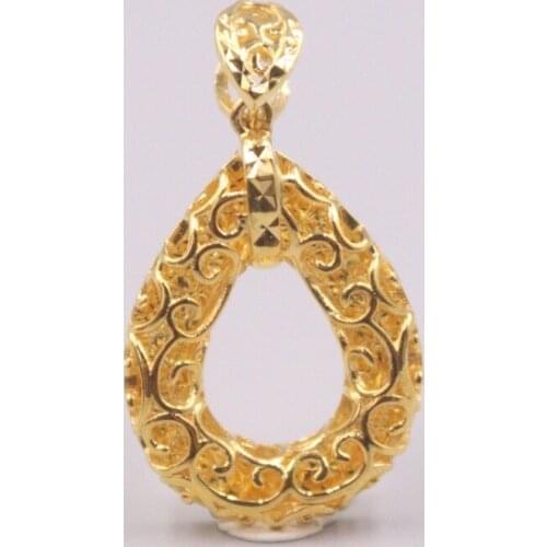 Au750 Pure 18K Yellow Gold Pendant Bless Hollow Brushed Filigree Drop Pendant Men Women Gift 2.9g
