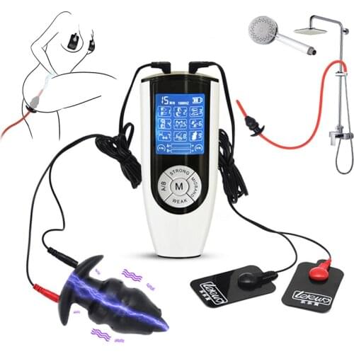 SM Strong Electric Shock Hollow Anal Butt Plug Dildo Vibrator Nipple Stimulation Pad Anal Dilator Vaginal Speculum Enema Sex Toy