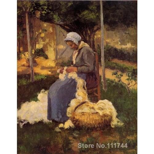 Landscape painting Impressionist Female Peasant Carding Wool Camille Pissarro High quality Hand painted