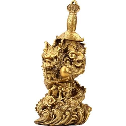 Chinese Fengshui Copper Brass Animal Zodiac Year Lucky Dragon Sword Statue Home Decoration For Business Gift