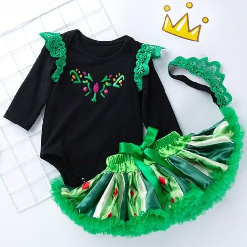 Winter Fall Baby Girl 3PCS Lounge Set Newborn Childrens Long Sleeve Babysuit + Mesh Skirt Kids Clothes Set Green 0 18 24 Month