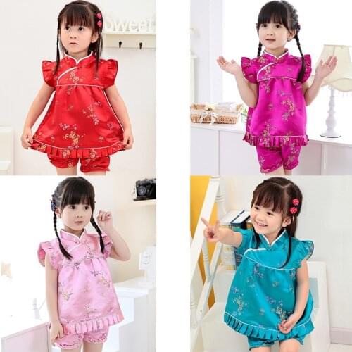 2020 New Summer Floral baby girls clothes sets outfits infant suits New Year Chinese tops dresses short pants Qipao cheongsam
