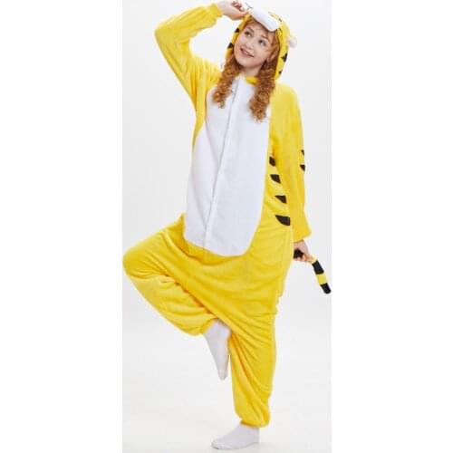Whole Pajamas Animals Women Flannel Cartoon Animal One-Piece Pajamas Lovely Keep Warm Pajamas Yellow Tiger женская пижама