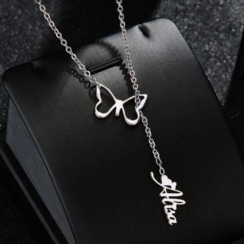 Mini-World Customized Jewelry With Name Cute Butterfly Nameplate Necklace Personalized Name Pendant Anniversary Birthday Gift