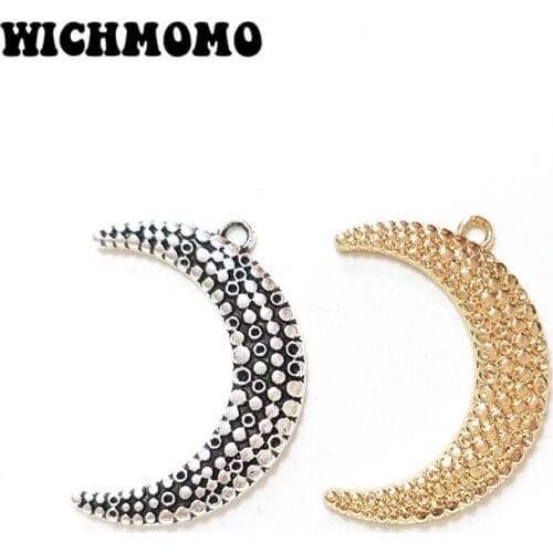 New 37*28mm 5pieces/bag Retro Zinc Alloy Gold Moon Shape Charms Pendant for DIY Necklace Bracelet Jewelry Accessories