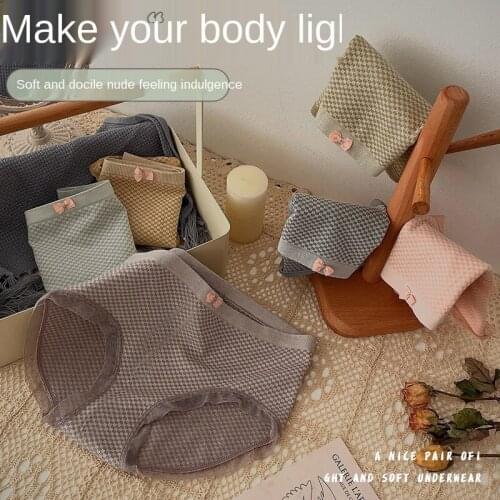 New Womens Underwear Sexy Lace Panties Fashion Comfort Check Briefs Mid Waist Seamless Bow Underpants Female Sexy Lingerie