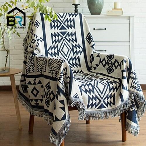 Bohemian Sofa Throw Blanket Cotton Thread Knitted Blanket with Tassel Geometry Picnic Camping Sofa Cover Bed Blanket Home Decor