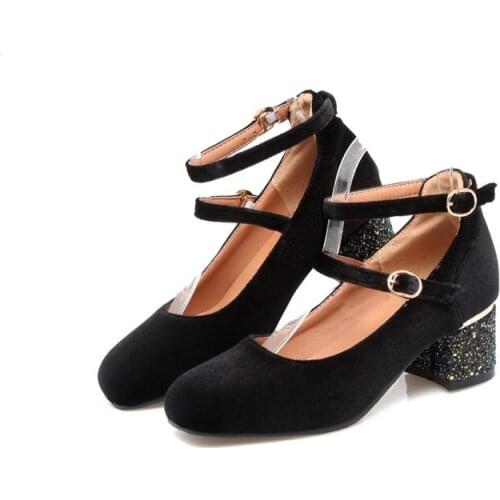 Big Size Square head simple coarse single shoes ladies high heels women shoes woman pumps