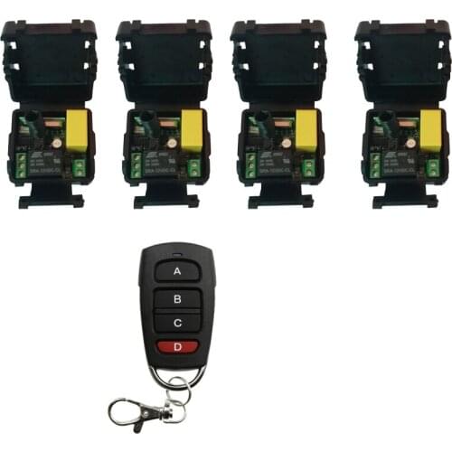 RF mini Wireless Remote Control AC 220 V 1 channel 10A Relay Output Radio 4 Receiver & 1 transmitter effective distance 50m