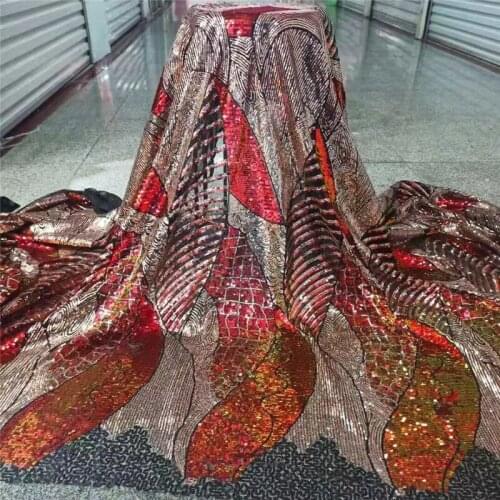 2021 Luxury Gold Sequins Lace Fabrics French Lace Fabric with orange High Quality African Tulle Mesh Lace for Wedding Party