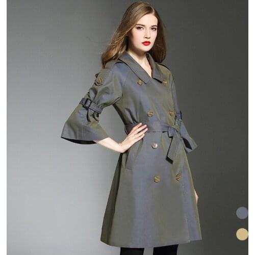 2018 luxury designer Womens trench coat loose Double-breasted top quality womens clothing female elegant Coat plus size khaki