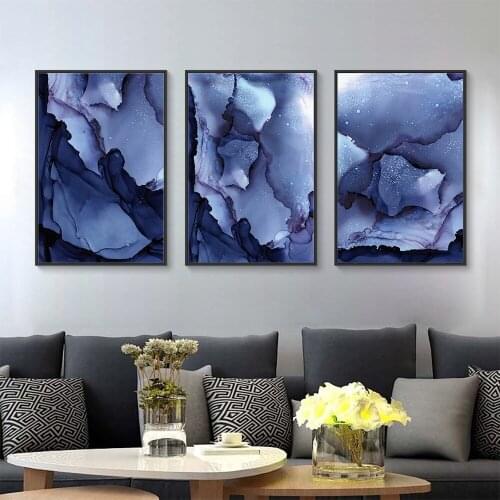 Nordic Canvas Paintings Posters Modern Abstract Purple Watercolor Wall Background Art Near Sofa