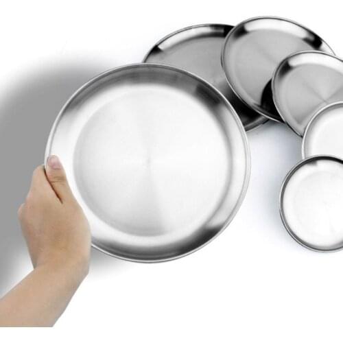 Camping Tableware Dinner Plate Food Container Holder Dish Stainless Steel Round Tray Mess Plate Round Tray Barbecue Dish