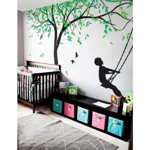 Large Willow Tree Vinyl Decal Art Nursery Wall Decor Wallcovering Boys Swing Wall Sticker For Kids Bedroom Creative Murals LC592