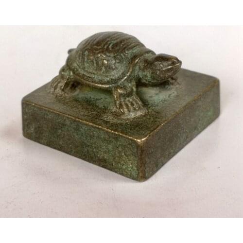 YIZHU CULTUER ART Antique Collection China Bronze Hand Carving Auspicious Turtle Statue Seal Decoration