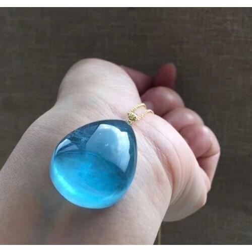 Top Quality Natural Blue Ice Aquamarine Pendant Clear Rectangle Women 18K Gold 35*26*12.5mm Necklace Jewelry AAAAA