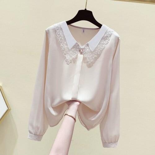 Spring and autumn fashion new plus size womens 2021 foreign style V-neck chiffon shirt loose long-sleeved shirt women