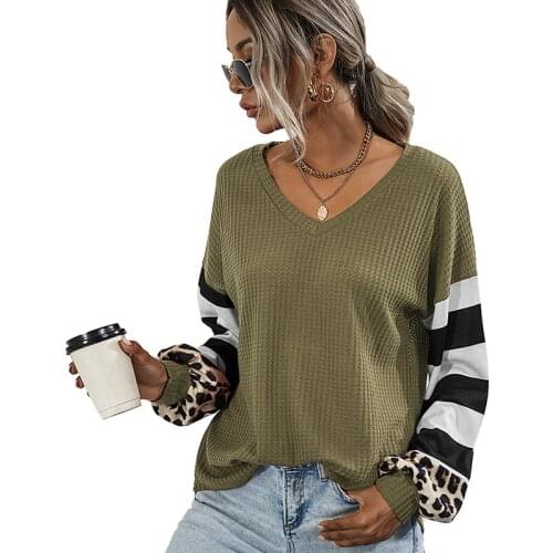 2021 New Ladies Polyester Stitching Stripes Clothes Shirts For Autumn And Winter Long Sleeve Loose Top Drop Shipping