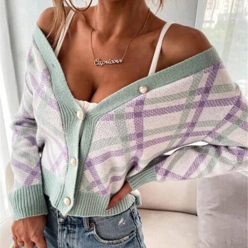 Womens Knitted Striped Sweaters Cardigan Autumn Long Sleeve Contrast Female Sweater Jacket Fashion All-match Sweet Ladies Coats