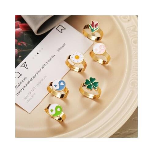 Love Ring for Women Small Daisy Tulip Yin Yang Rings For Girls Leisure Afternoon Tea Accessories Metal Rings Jewelry Gifts