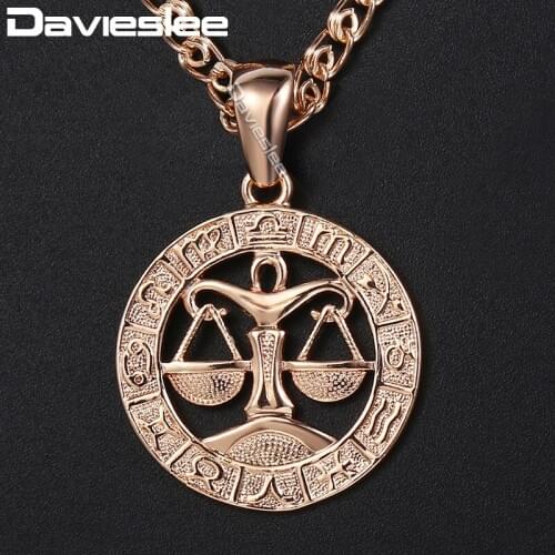 Davieslee Womens Libra Zodiac Sign Pendant 585 Rose Gold Constellation Pendant Necklaces For Woman Jewelry Gift Wholesale DGP279