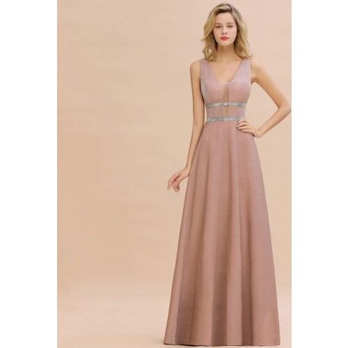 Pink Dark Blue Sleeveless Evening Dress Sexy V Back Long Evening Gown Elegant A Line Women Formal Party Dress vestidos largos