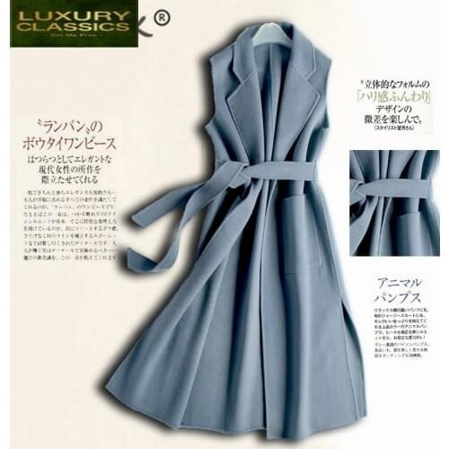 Fashion Double-side Cashmere 2021 Womens Vest Long 100% Wool Coat Female Waistcoat for Women Colete Feminino FS-MJ01