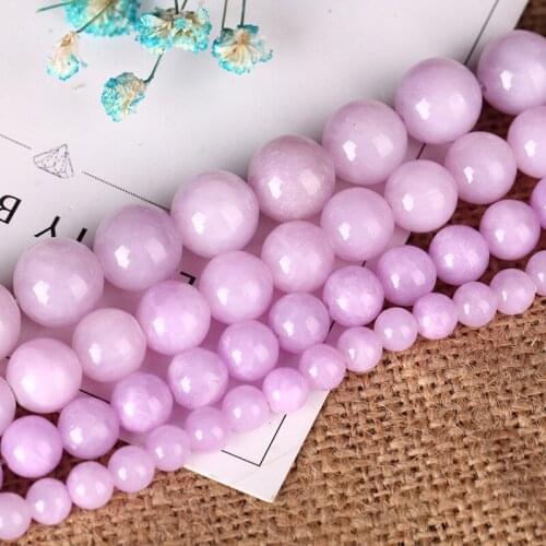 1 Strand 6mm 8mm 10mm 12mm High Quality Light Purple Jades Stone Beads Round Smooth Charm Beads DIY Necklace Bracelets Jewelry
