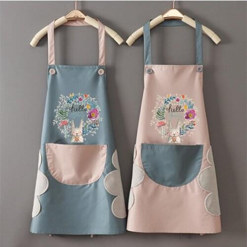 1Pcs Kitchen Wipeable Waterproof Oil-Proof Cartoon Wreath Rabbit Kitchen Nail Shop Apron for Women Baking Accessories