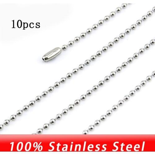 100% stainless steel 2.4mm ball Beads chain Necklace DIY fittings High Quality Ketting Jewelry Making Wholesale 10pcs
