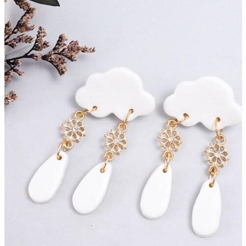 2021 New Cute White Cloud Snowflake Love Christmas Tree Soft Pottery Stud Earrings for Women Girls Gifts Ear Jewelry Wholesale