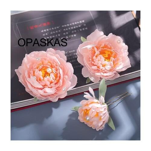 3pcs Artificial Chrysanthemum Side Hairpin Pearl Inlaid Chinese Style Cute Vintage Headdress Hanfu Clothing Accessories PT