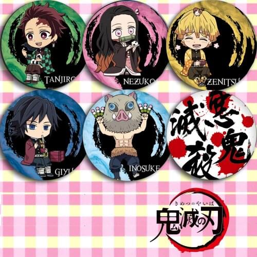 6 PCS/LOT Anime Demon Slayer Badge Kimetsu No Yaiba Pins Tanjirou Nezuko Zenitsu Inosuke Giyuu Muzan Badge Toy Brooch Model Doll