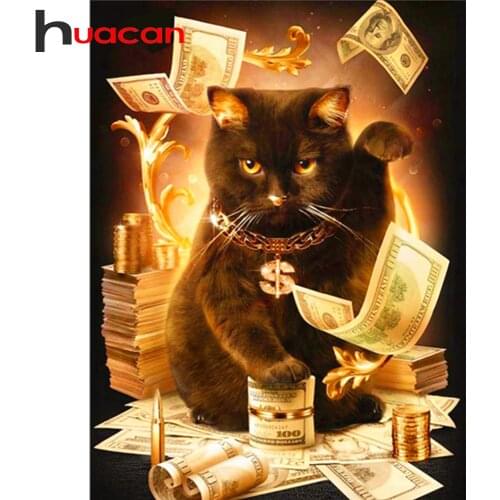 Huacan 5D Diamond Painting Cross Stitch Cat Full Square Diamond Embroidery Animal Rhinestone Handmade Decor Home