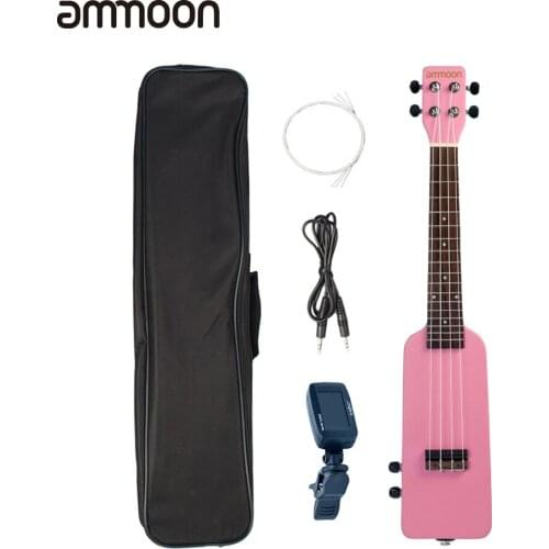 Ammoon 23 Inch Okoume Solid Wood Electric Ukulele Ukelele Uke Kit with Carrying Bag Tuner 3.5mm Audio Cable 4pcs Extra Strings