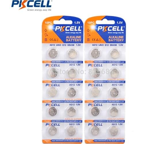 20Pcs 2Card AG12 Alkaline Button Batteries LR43 1.5V 301 386 L1142 LR1142 186 D301 D386 G12 For Calculators Remote Controls Toys
