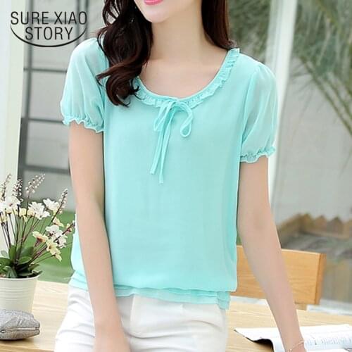 Blusas Mujer 2021 Summer Korean Loose Solid Color Shirts For Women Tops Casual Plus Size Short Sleeve Chiffon Women Blouse 9527