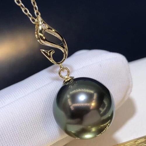 D916 Pearl Pendant Fine Jewelry Solid 18K Gold Round 11-12mm Nature Salt Sea Water Tahiti Pearls Pendants Necklaces for Women