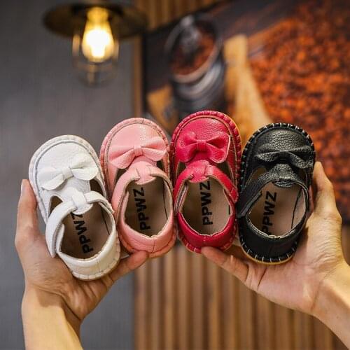 Baby Shoes Toddler Walking Shoes Kids Girls Autumn First Walkers Non-slip Sweet Princess Leather Shoes with Bow SOH017