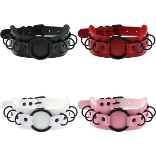 DIEZI Exaggeration Gothic Harajuku Cosplay PU Leather Choker Necklace For Women Punk Black Circle Statement Necklaces Jewelry