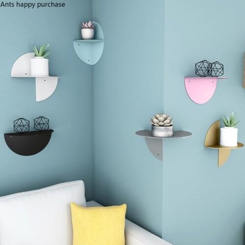 Home Decoration Wall Shelf Iron Art Wall Hanging Storage Rack Living Room Solid Color Metal Wall-mounted Corner Decorative Frame
