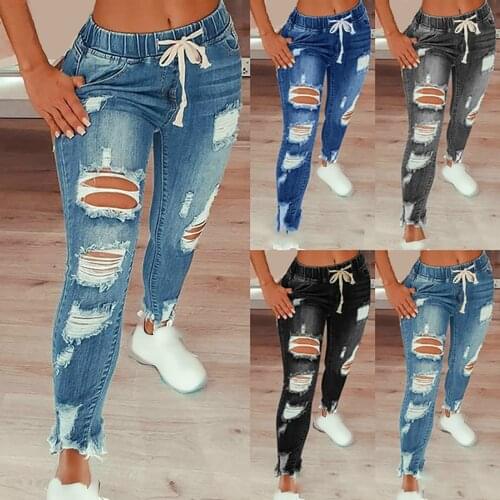 Jeans Female 2020 New Cargo Pants Women Korean Fashion Shorts Jeans Lace-Up Ripped Jeans Clothing Vintage Clothing Trousers