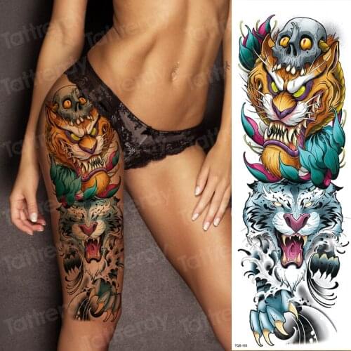 Sexy temporary tattoo large women leg thigh body stickers tatoo for girls boys dragon tiger skull arm sleeve tattoo pattern big