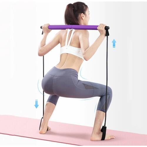 Yoga Pilates Bar Rod Resistance Bands Rope Puller Portable Elastic Exercise Stick Lightweight Trainer Gym Home Fitness Workout