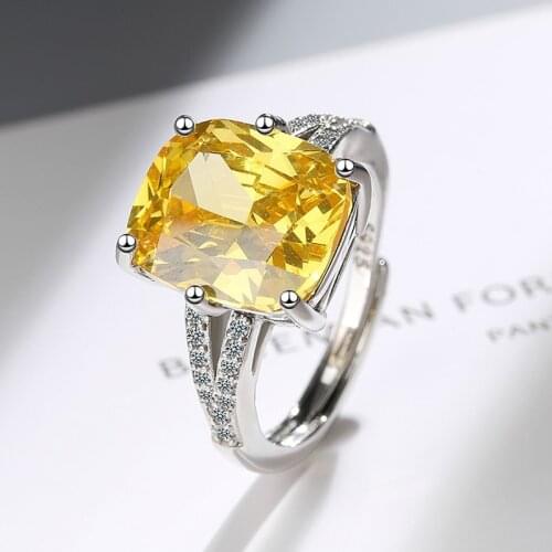 Fanqieliu Luxury Wedding Bands Yellow Crystal Cocktail Jewelry Free Size 925 Sterling Silver Ring For Women FQL21248