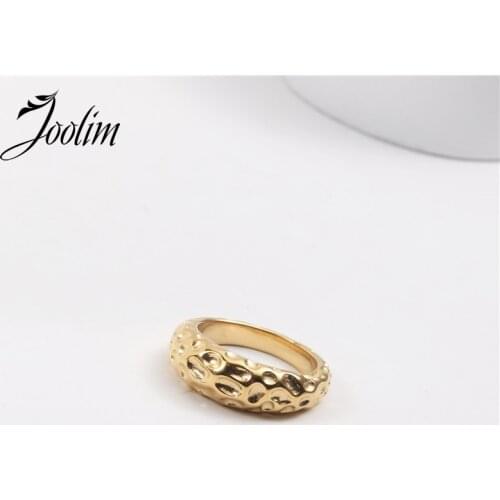 Joolim High End 18K Gold PVD Fashion Symple Neutral Hang-made Rings for Women Stainless Steel Jewelry Wholesale